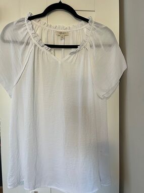 Style & Co. White Ruffle-Neck Flutter Sleeve Blouse